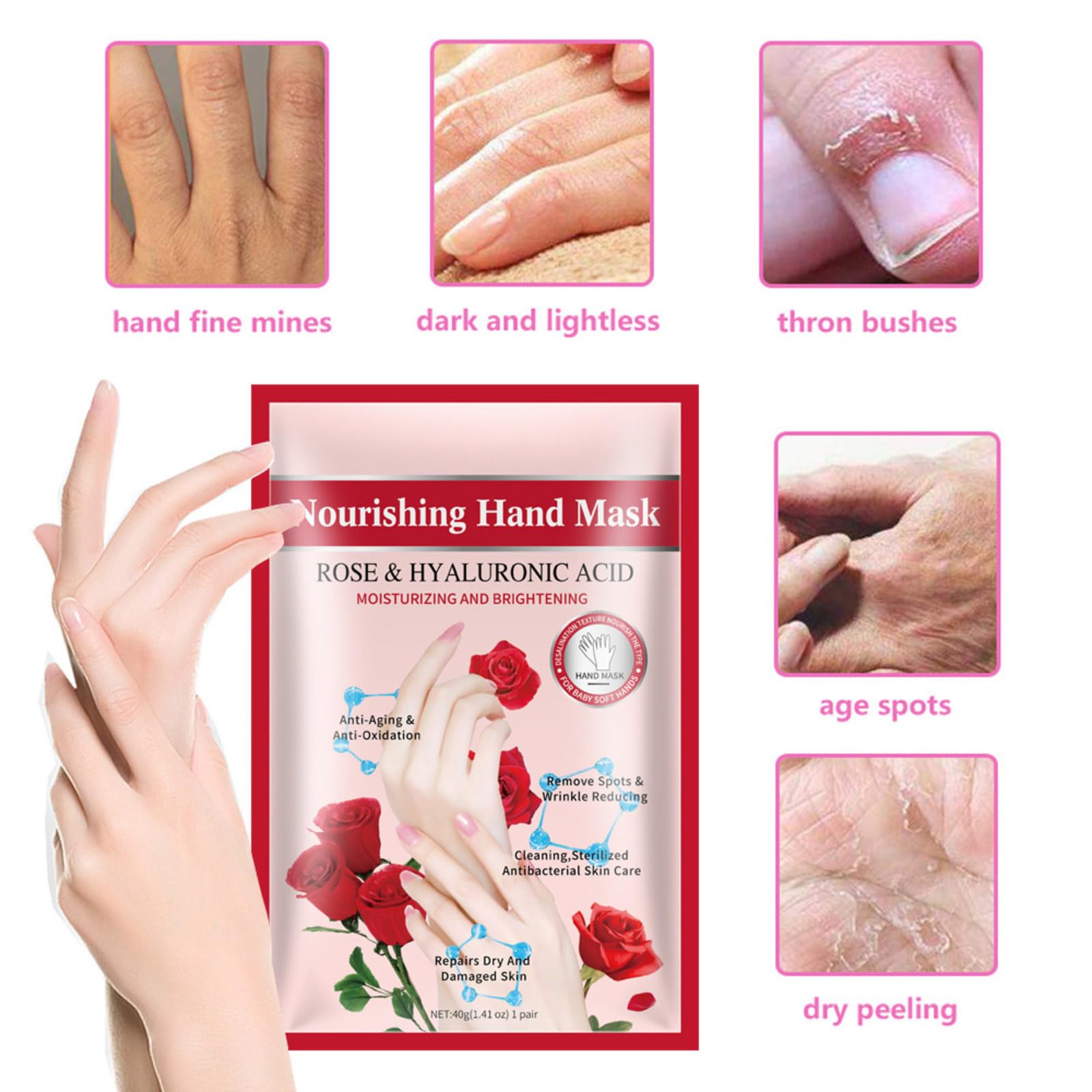 Maschera Per Le Mani, 5 Paia Maschera Idratanti Per Mani Esfoliante, Guanti Idratanti per la Sbiancamento Cura delle Mani, Per Mani Secche, Invecchiate e Screpolate, per Donne e Uomini