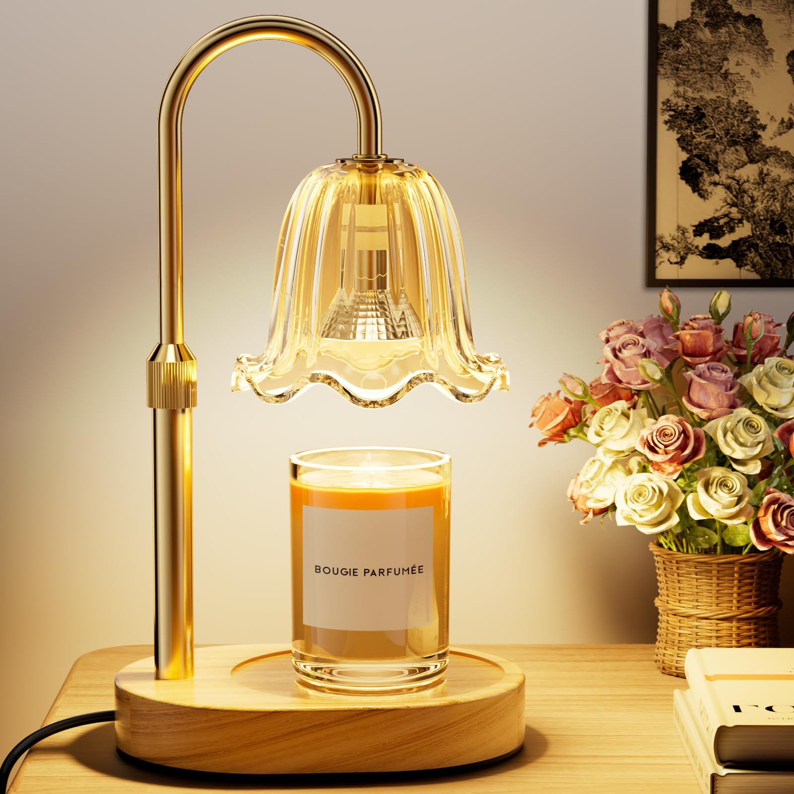podgrzewacz do świec – ściemniacz i timer, lampa podgrzewająca świece z 2 żarówkami, regulowana wysokość, bezpłomieniowa lampa kwiatowa, świecznik do świec w szkle, dla kobiet, przyjaciółki