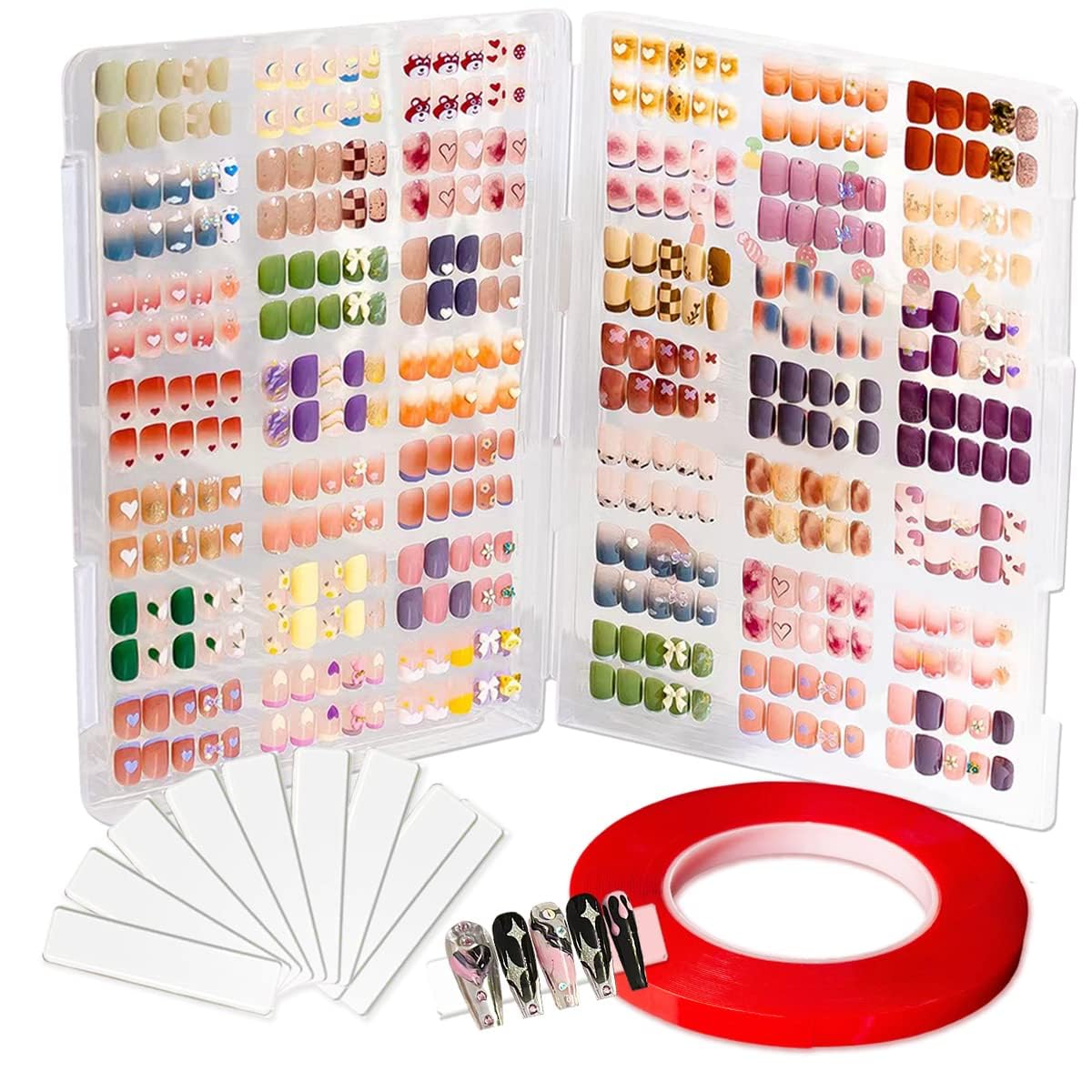 TERRIFI Clear Storage Box Set - Empty Press on Nails Packaging Box Set,Includes 50 Acrylic Display Stands and 10m Double-Sided Tape,Can Be Used to Store and Store Personal Items
