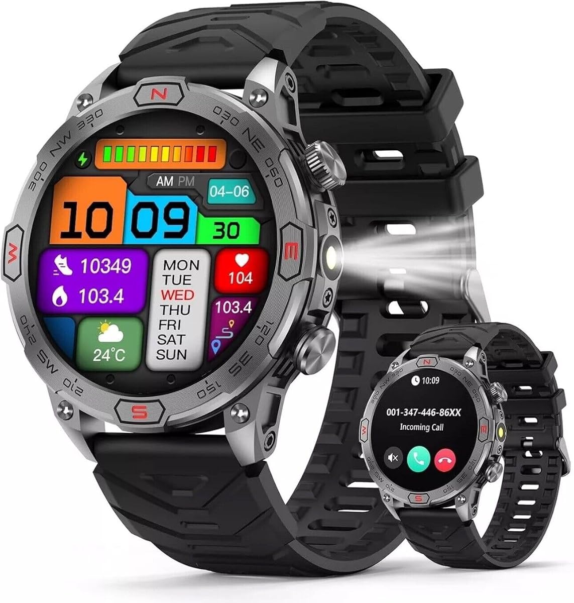Reloj Inteligente para Google Pixel 8a - con Linterna LED, Pantalla AMOLED de 1,43", Reloj Inteligente para Exteriores con Brújula/Altitud/Presión de Aire, Reloj de Seguimiento de Ejercicios a Prueba de Agua