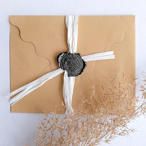 Miniatura 6 de 500 cuentas de cera de sellado octágono, cuentas de sello de cera negra con 4 velas de té y 1 cuchara de fusión de cera para manualidades, letras de