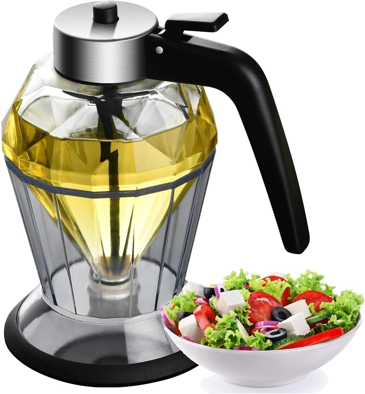 BYWXW 200ml Honey Dispenser No Drip Glass, Syrup Dispenser No Drip with Stand,Olive Oil Dispenser Bottle for Kitchen,Press-Type Diamond Glass Oil Dispenser(Size:200ml)