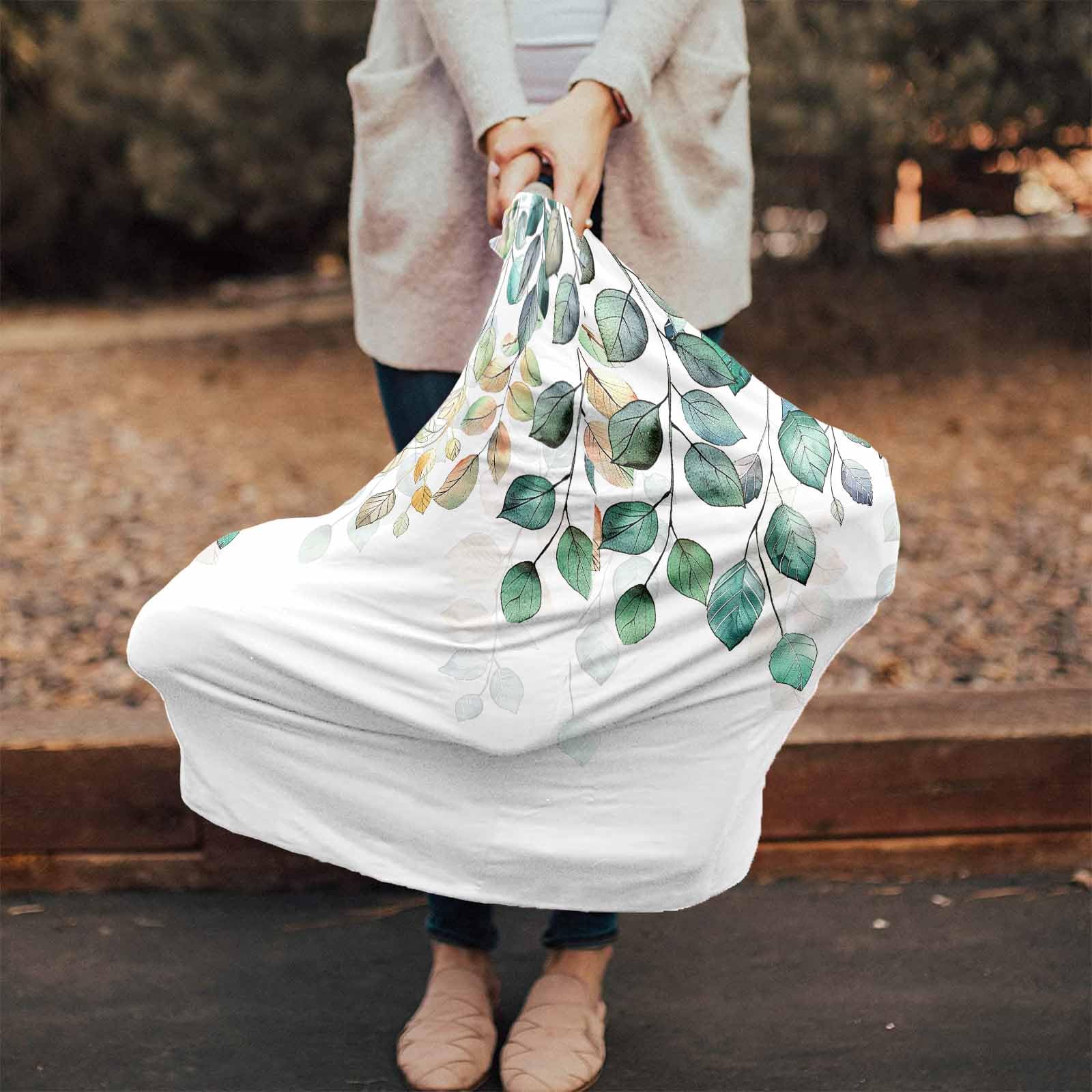 Nursing Cover for Breastfeeding Scarf, Green Gradient Eucalyptus Leaves Baby Car Covers Super Soft Multi Use for Canopy Shopping Cart Cover Blanket Stroller Cover