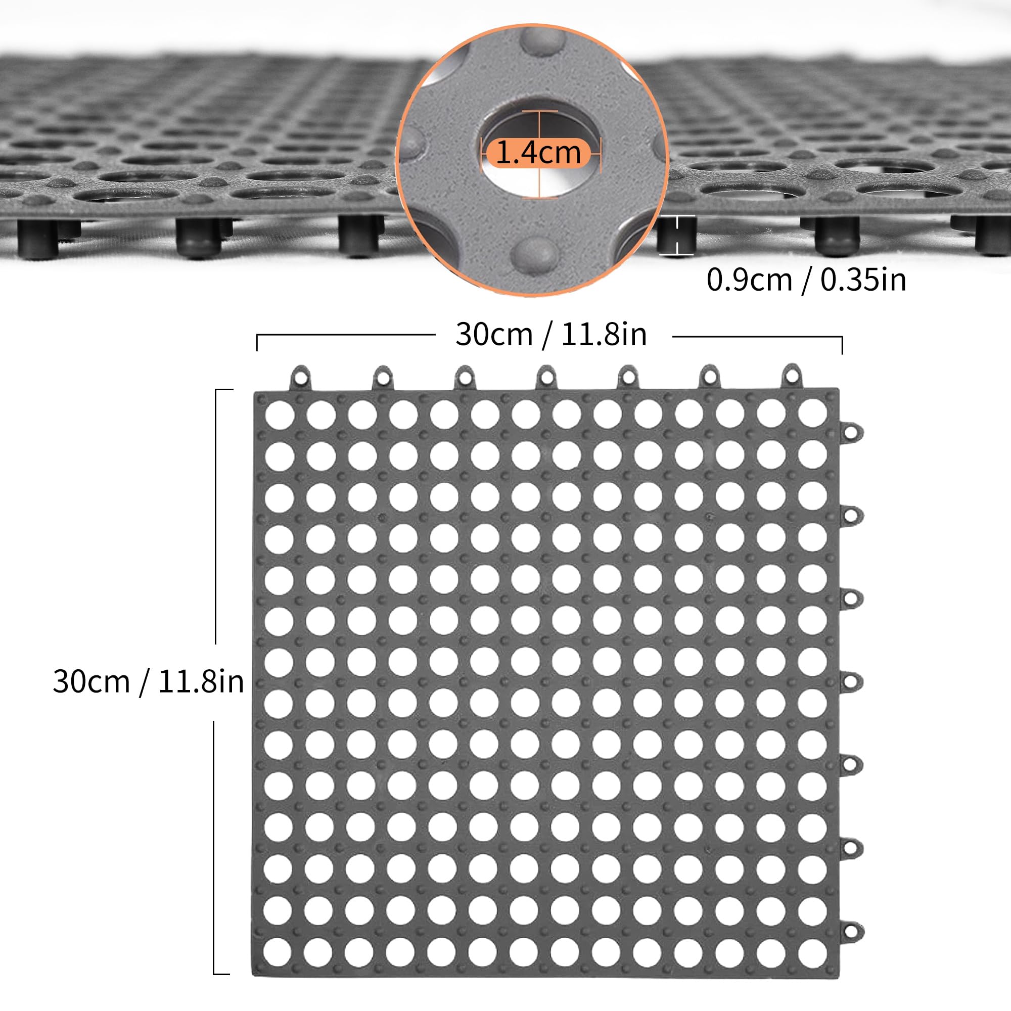 12Pack 12" x 12", Interlocking Rubber Floor Tiles Soft PVC Non-Slip Tile Splicing Shower Mat Outdoor Cushion Mat for Bathroom, Deck, Drain, Pool, Patio, Balcony, Kennel Grey — Amazon image 2