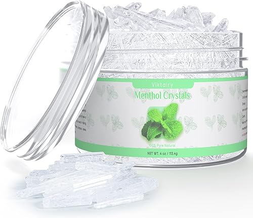 Viktairy Cristales de mentol de 4 onzas, cristales de menta orgánicos 100% puros, ideales para hacer vaporizadores de ducha, cremas y jabones