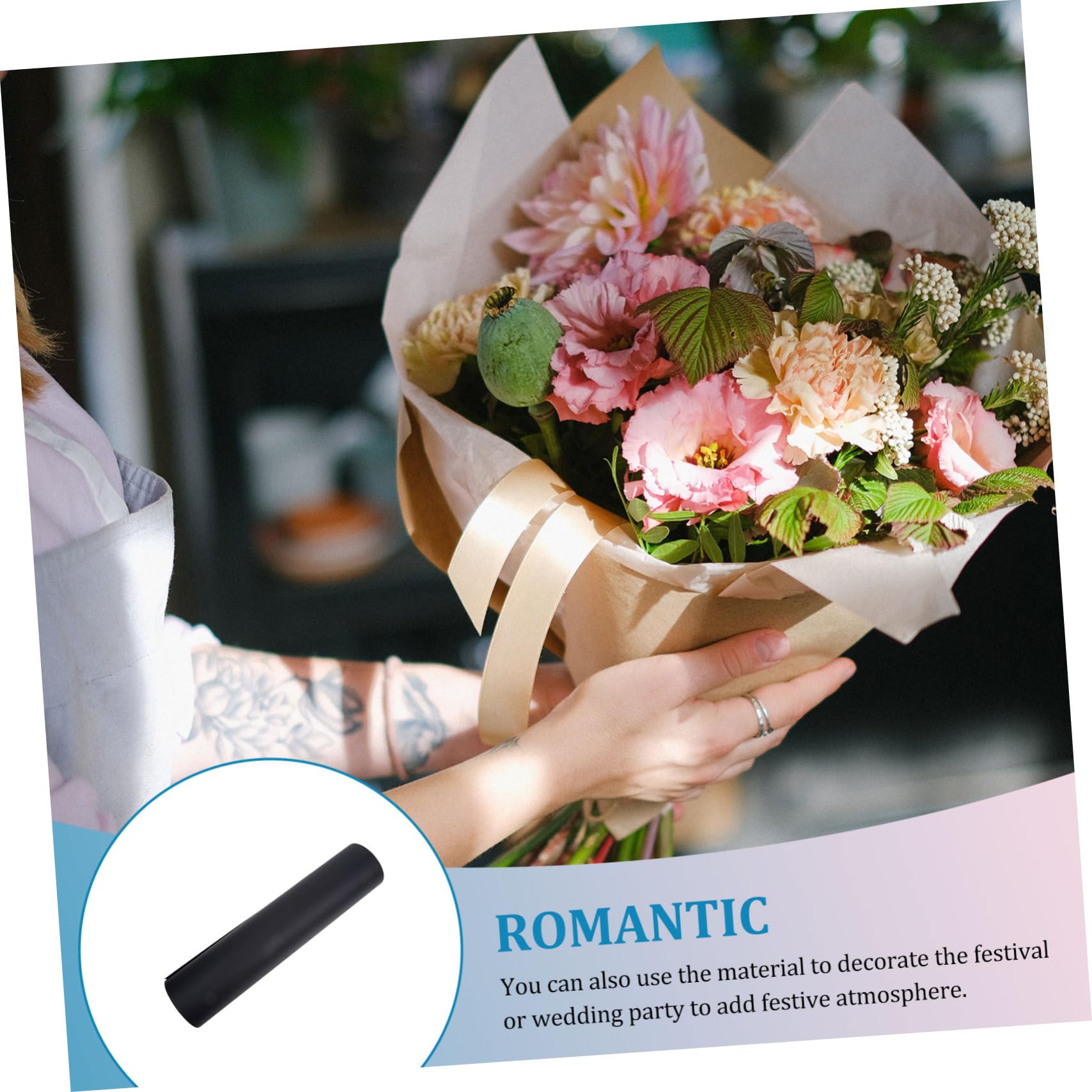Lurrose Rouleau de Papier Kraft Noir, Papier D’emballage Décoratif à Découper, Pratique pour DIY et Mariage, pour Bouquet de Fleurs