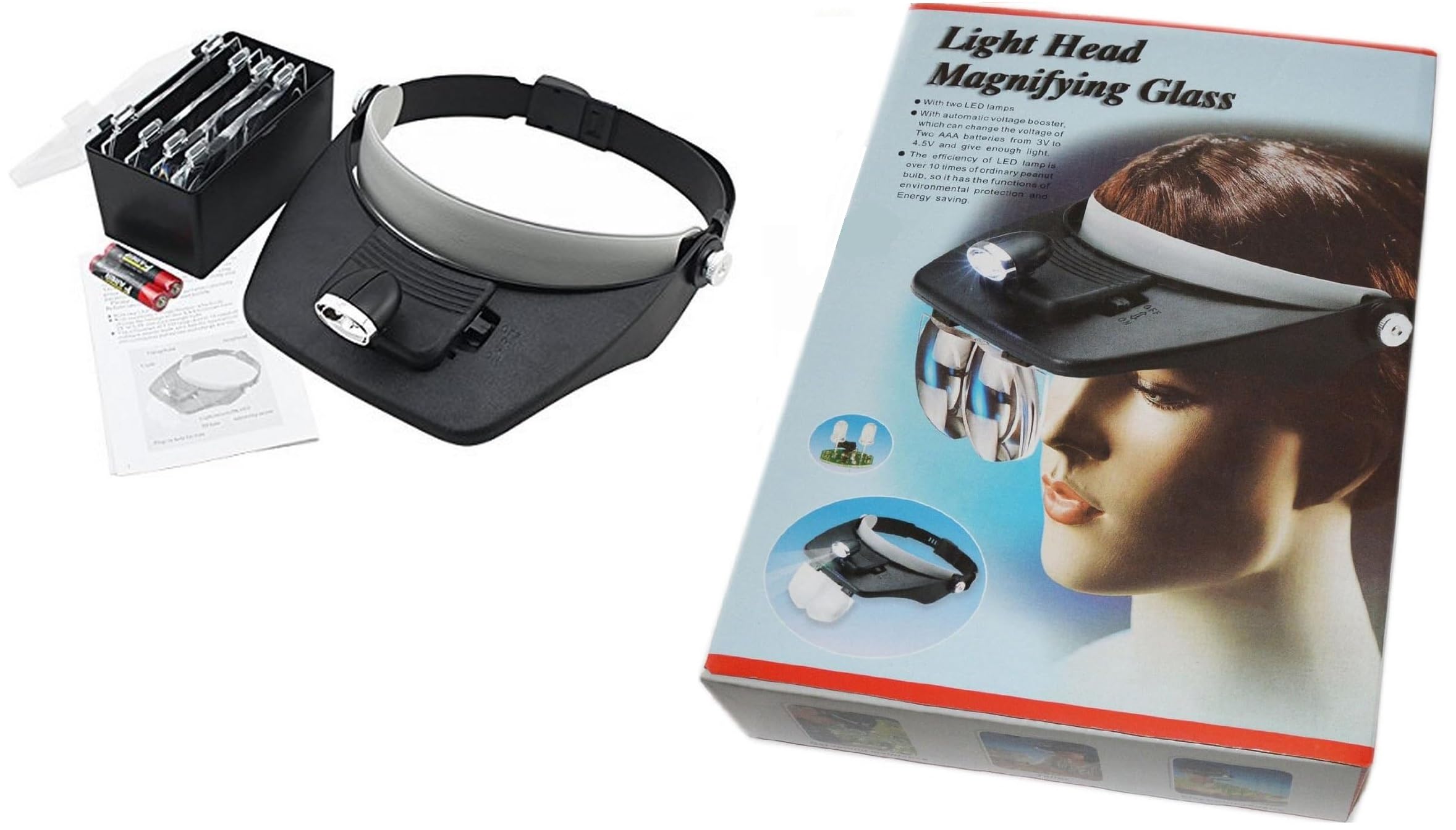 VISIERA CON 4 LENTI D'INGRANDIMENTO BINOCULARI CON TORCIA A LED