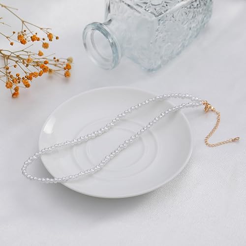 Miniatura 6 de TOBENY Pearl Necklaces for Women 14k Gold Plated Handmade White Pearl Choker Necklace Dainty Small Tiny Beaded Pearl Strand Chain Necklace Delicate
