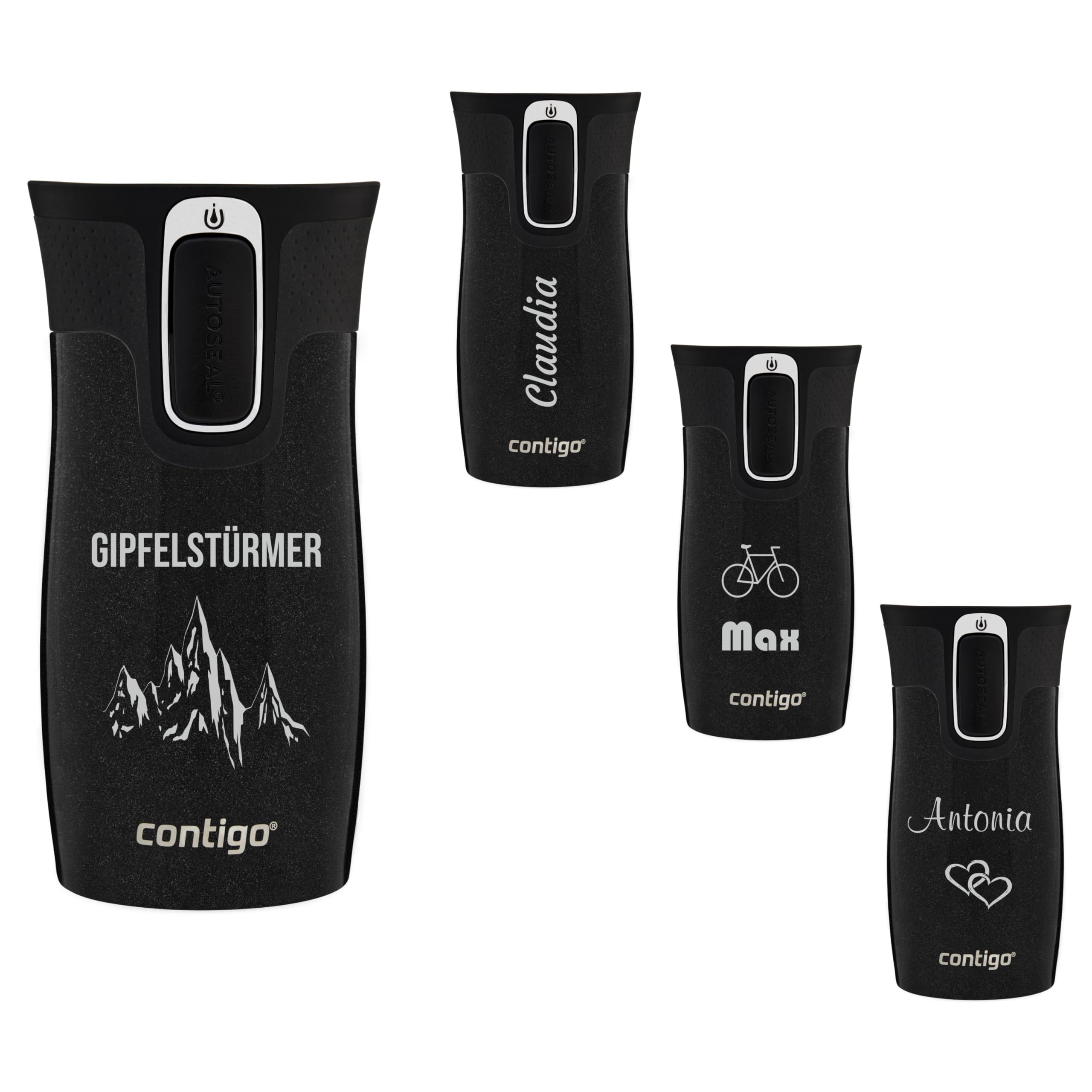 Contigo Thermobecher West Loop Mini Autoseal mit Gravur - Namen Edelstahl Isolierbecher, Reisebecher, Kaffeebecher to Go, auslaufsicher 300 ml (Licorice)