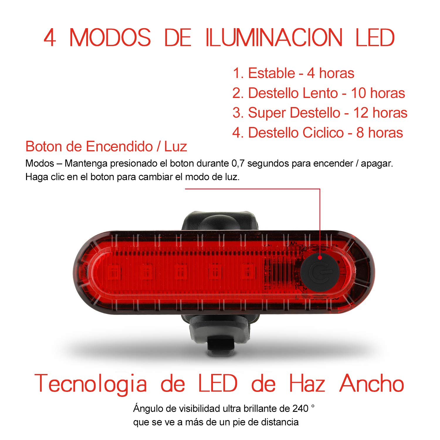 Luce posteriore per bicicletta (2 pezzi), luce di sicurezza USB ricaricabile ultra brillante LED rosso facile da installare ad alta intensità per bici da strada, caschi
