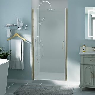 ExBrite 36-37.5 in.W x 72 in.H Pivot Frameless Shower Door,1/4 in. Clear Glass Pivot Swing Shower Doors,Brushed Nickel Finish,Reversible Installation