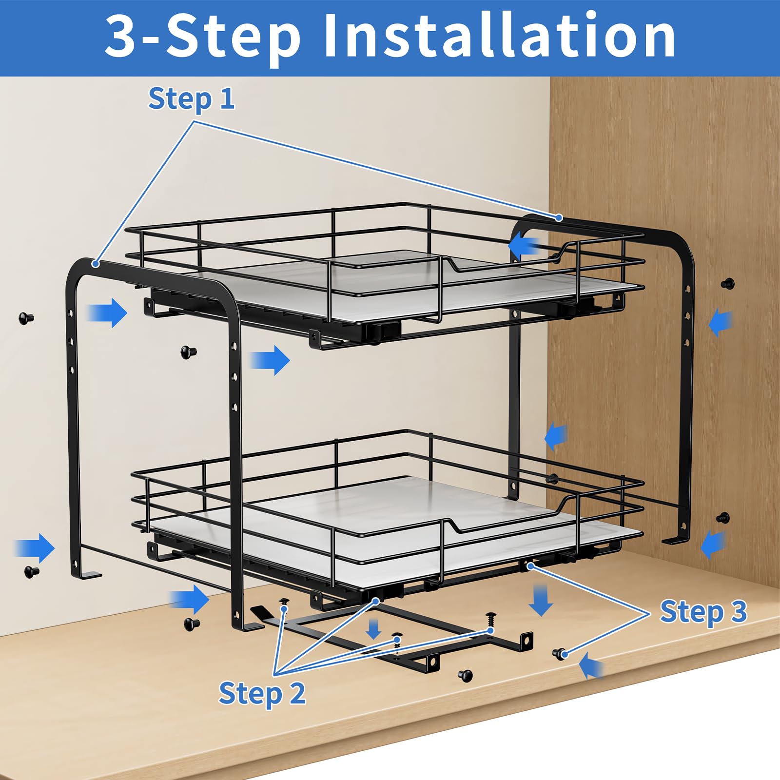 BOIVSHI Étagère à épices à 2 niveaux, étagère à épices extractible pour armoire, panier en métal robuste réglable en hauteur pour armoires et garde-manger (29,5 x 26,7 x 24,1 cm (l x P x H)