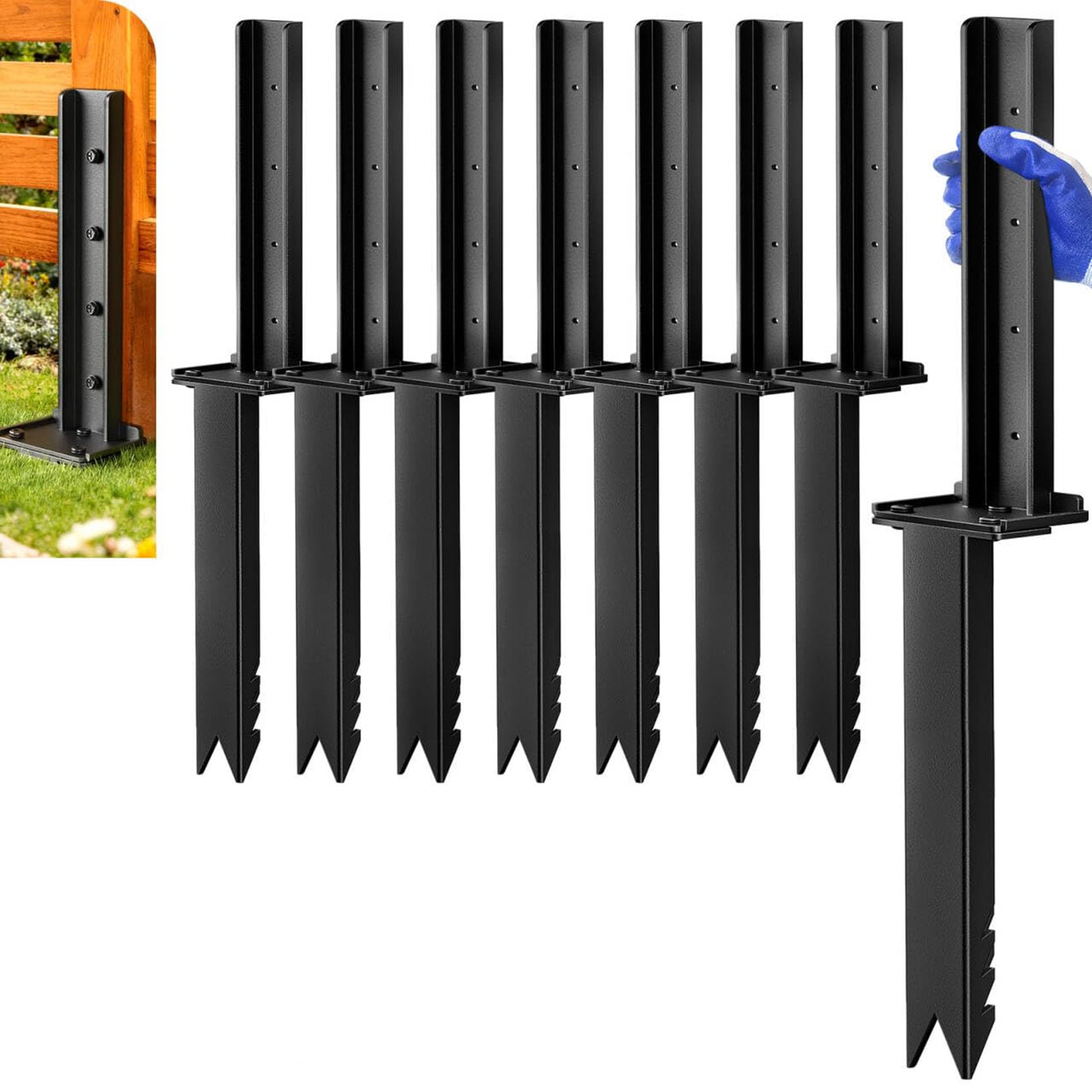 LQSYBHD Heavy Duty 80 cm Fence Post Repair Stakes,Galvanised Steel Ground Spikes Fence Post Spike for Tilted Wooden,Fence Posts Fence Post Support for Wooden Post(Size:8pcs)