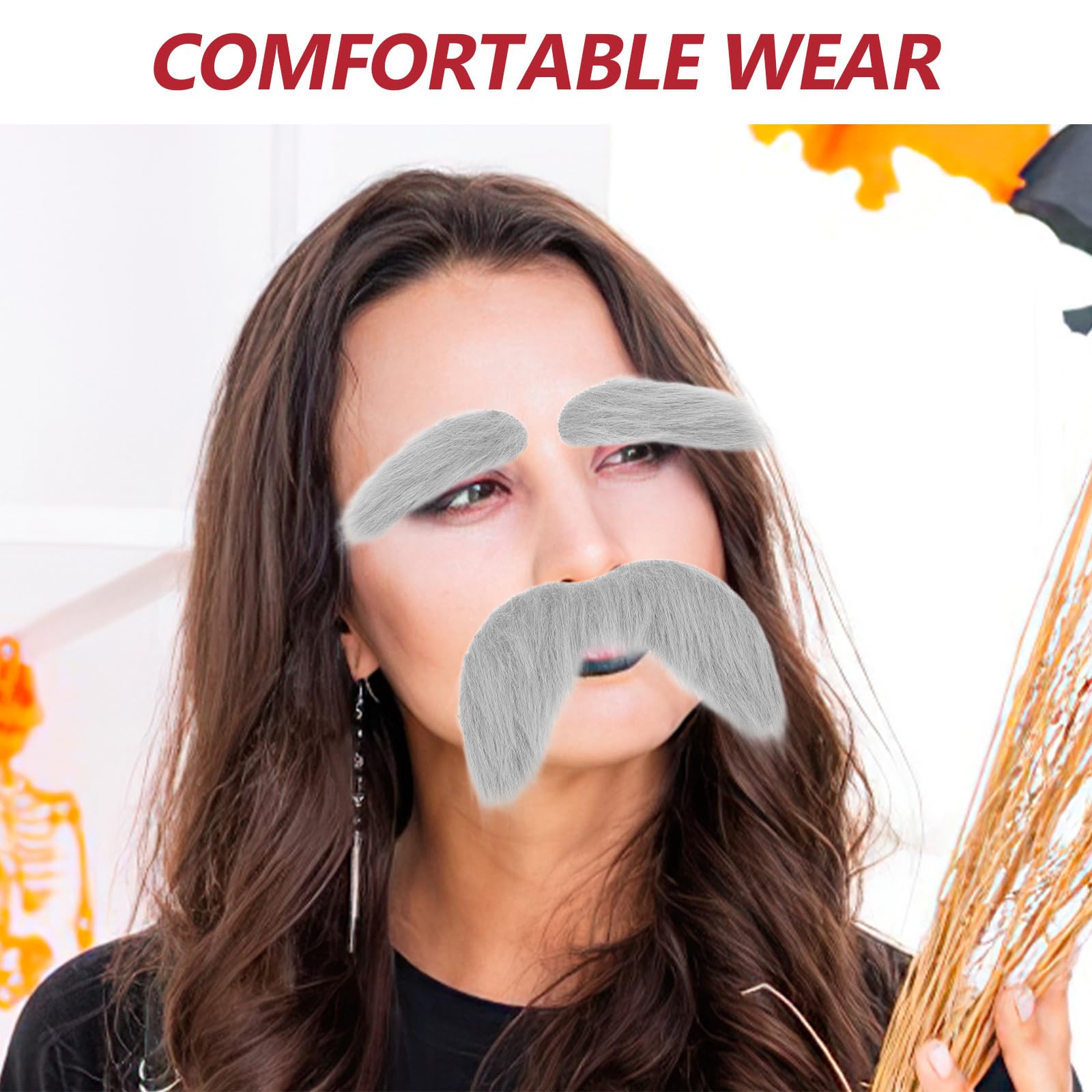 Set 5 Pezzi Baffi Finti Autoadesivi Sopracciglia Grigie per Travestimento Uomo Anziano Barba e Baffi Realistici per Feste Halloween Cosplay e Spettacoli Teatrali