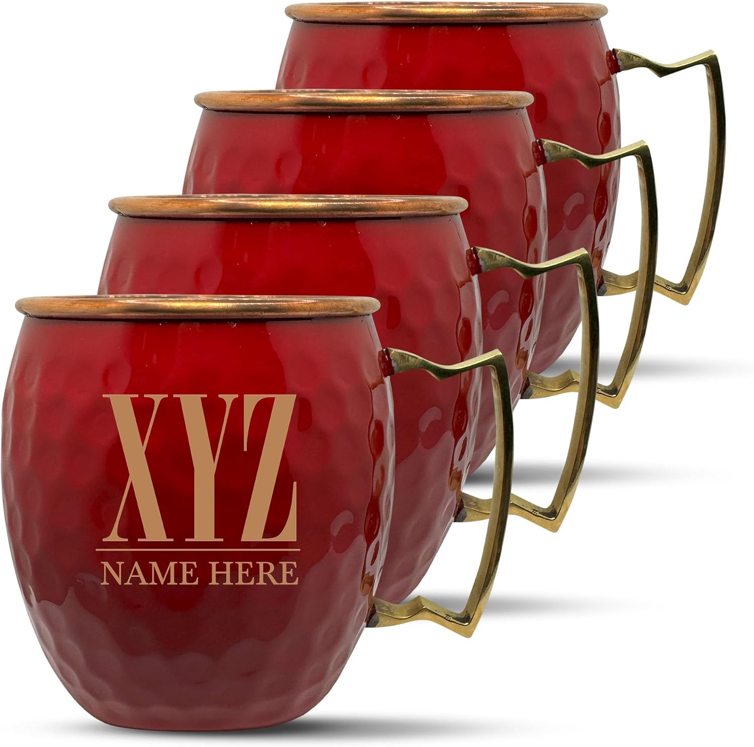 Custom Copper Moscow Mule with Hammered Painted Finish - Engraved Bar Style 100% Copper Cup with Personalized Typography 2 Monogram Themed Engraving, Brass Handle | 18 oz, Black