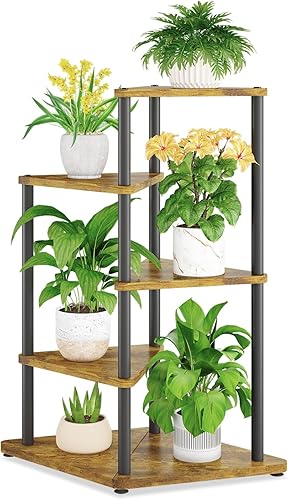 iDavosic.ly Soporte alto para plantas de interior para macetas grandes y resistentes, estante de flores de esquina de 4 niveles con bandejas de