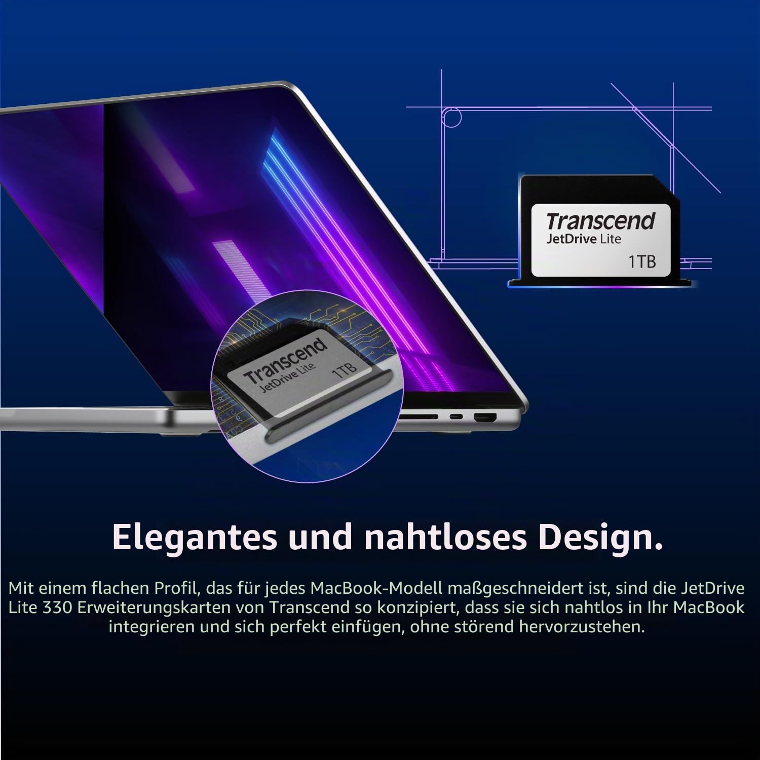 Transcend JetDrive Lite 330 1TB - Speichererweiterung für MacBook Pro 14" & 16" (2021-2024, M4/M3/M2/M1 Pro/Max), Bündiges Design, Bis zu 95 MB/s - TS1TJDL330