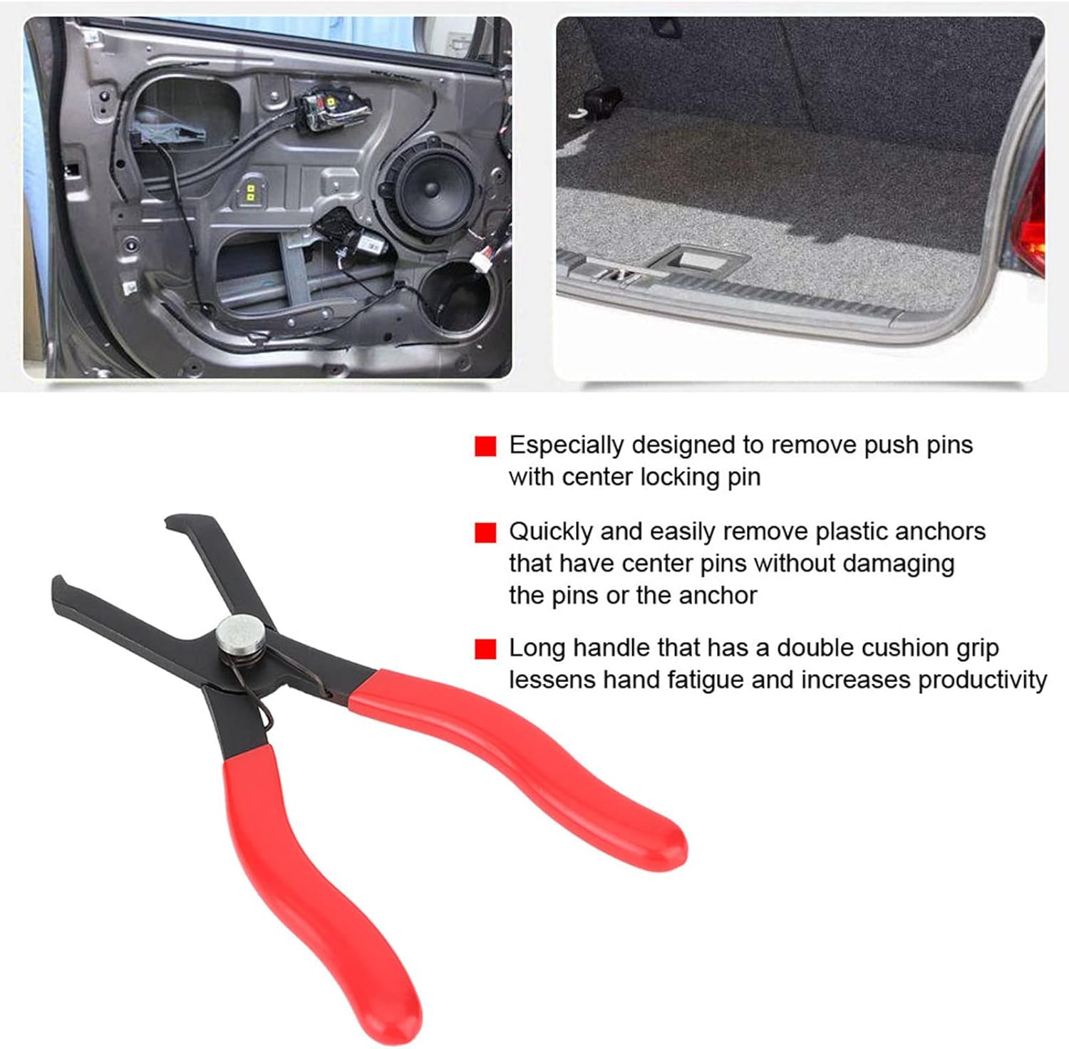 Multi-Tool Pliers with 30° Push Pin Remover - Heavy Duty Fastener Extractor for Auto Trim, Retainers & Plastic Anchors | Ergonomic Grip, Spring-Loaded Design