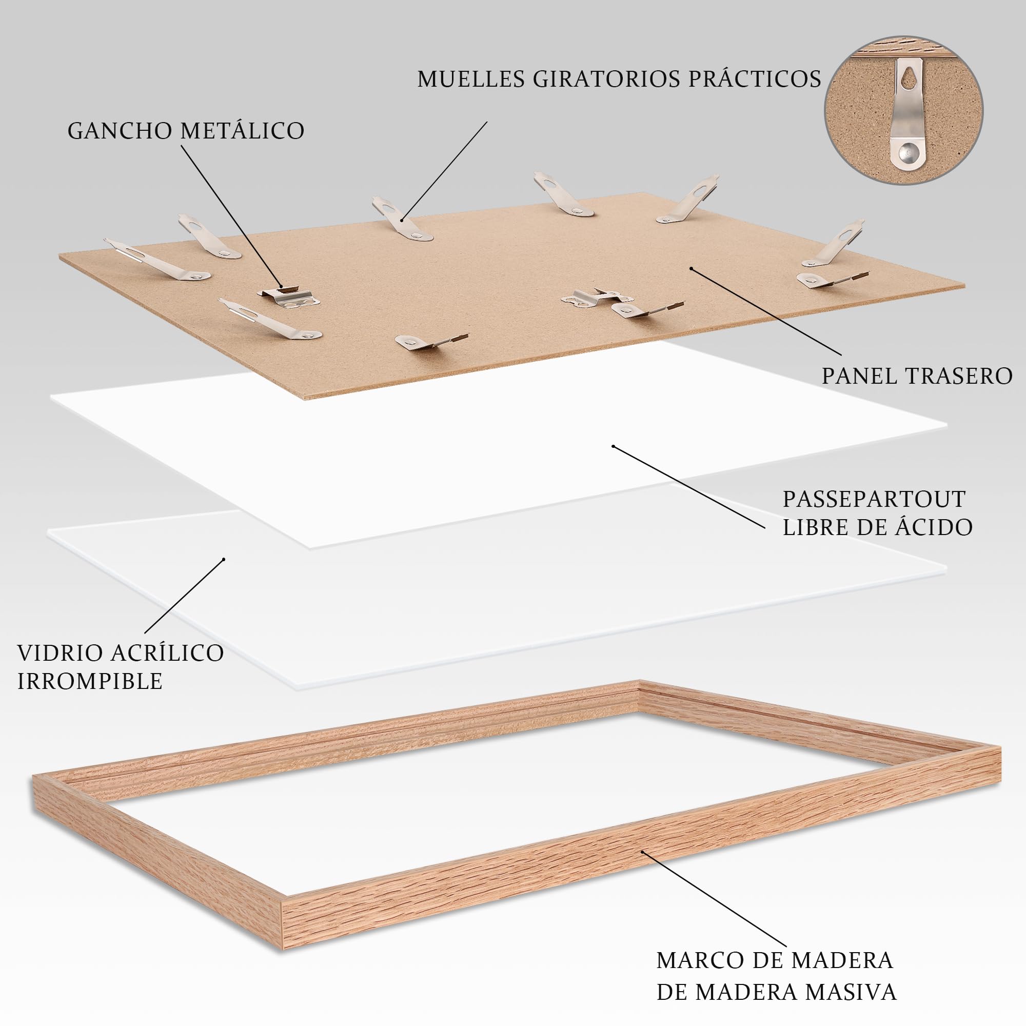 HIMEETIME® 1x Marco de Fotos - A2 42x59.4 cm,Madera de Roble | Passepartout 30x42cm | Marco 42x60 Grande para Diplomas - Solo para Montaje en Pared