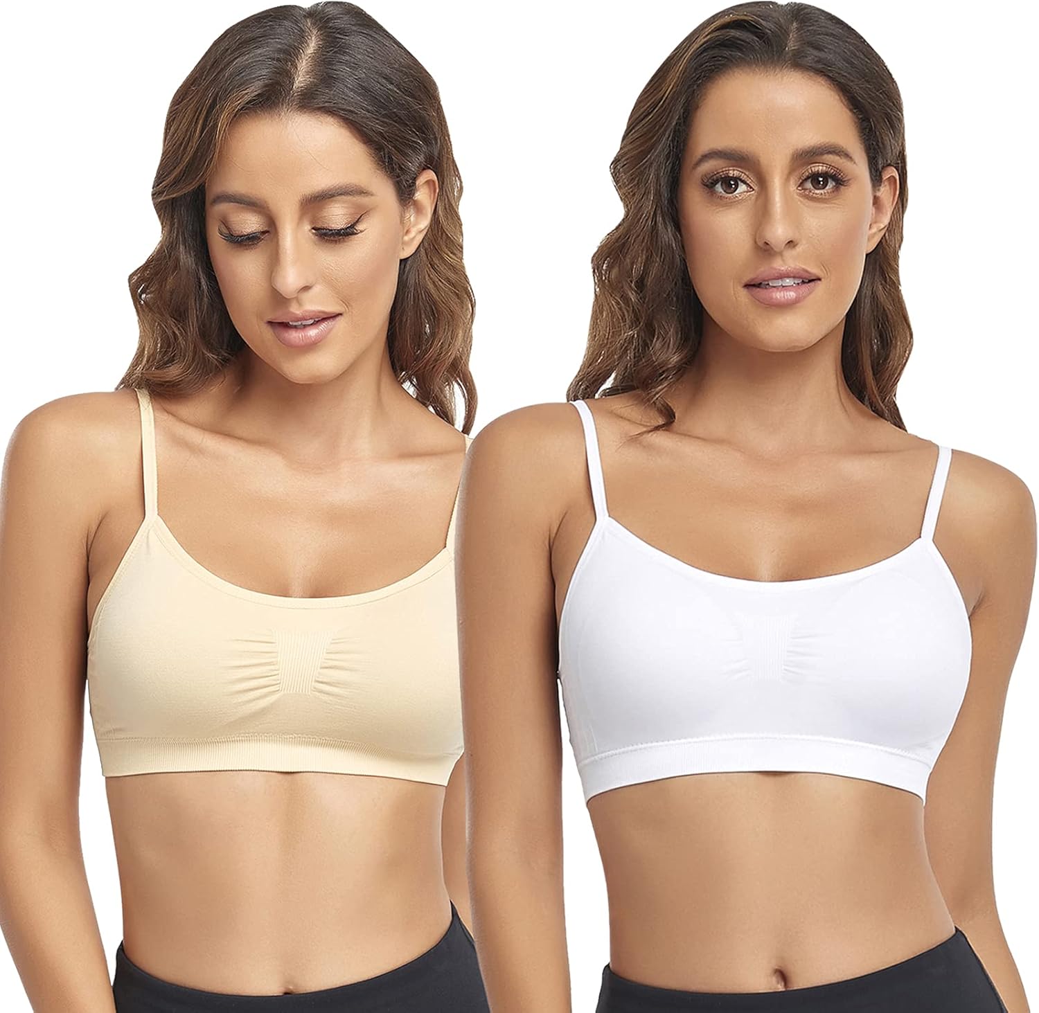Litthing Bralettes Padded for Women Cami Strap Bra Seamless Sportsbra Wireless Comfort Yoga Lightly T-Shirt Tank Tops