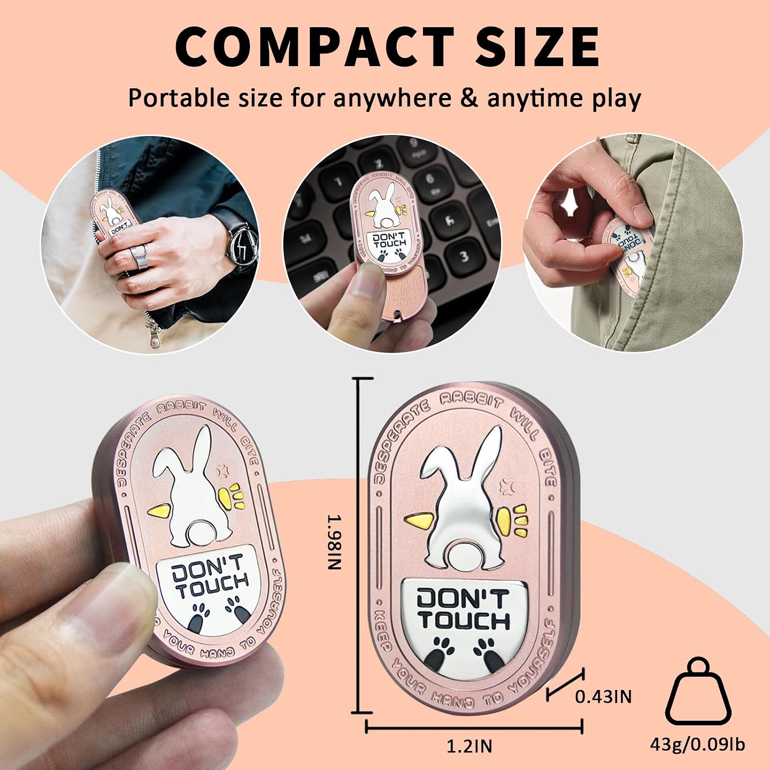 Rabbit Fidget Toys for Adults - Mechanical Fidget Slider with Ratchet-Like Sound & Haptic Feedback, Office Executive Desk Toys for Stress & Anxiety Relief (Aluminum Pink)