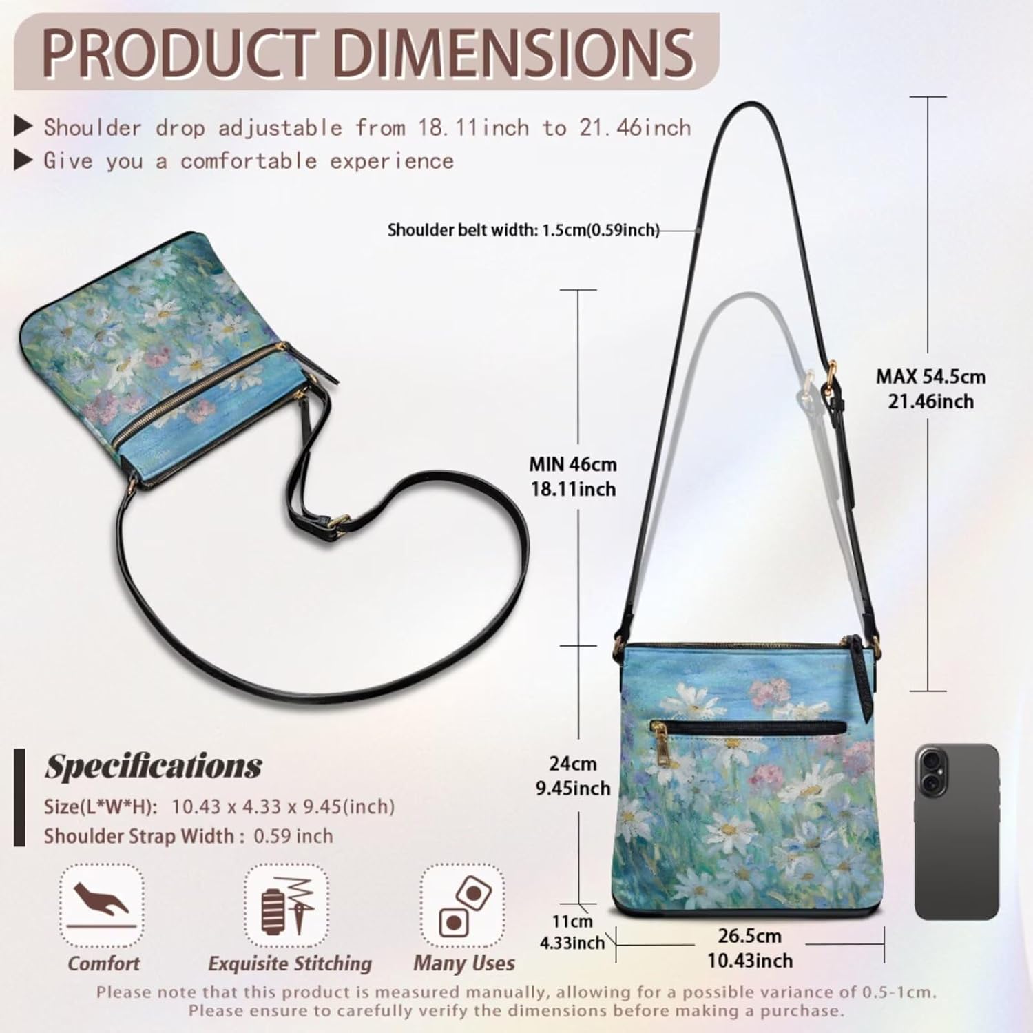 Starry Night Crossbody Bag for Women Oil Painting Artwork Leather Multi Pocket Shoulder Purses with Wristlet Wallet