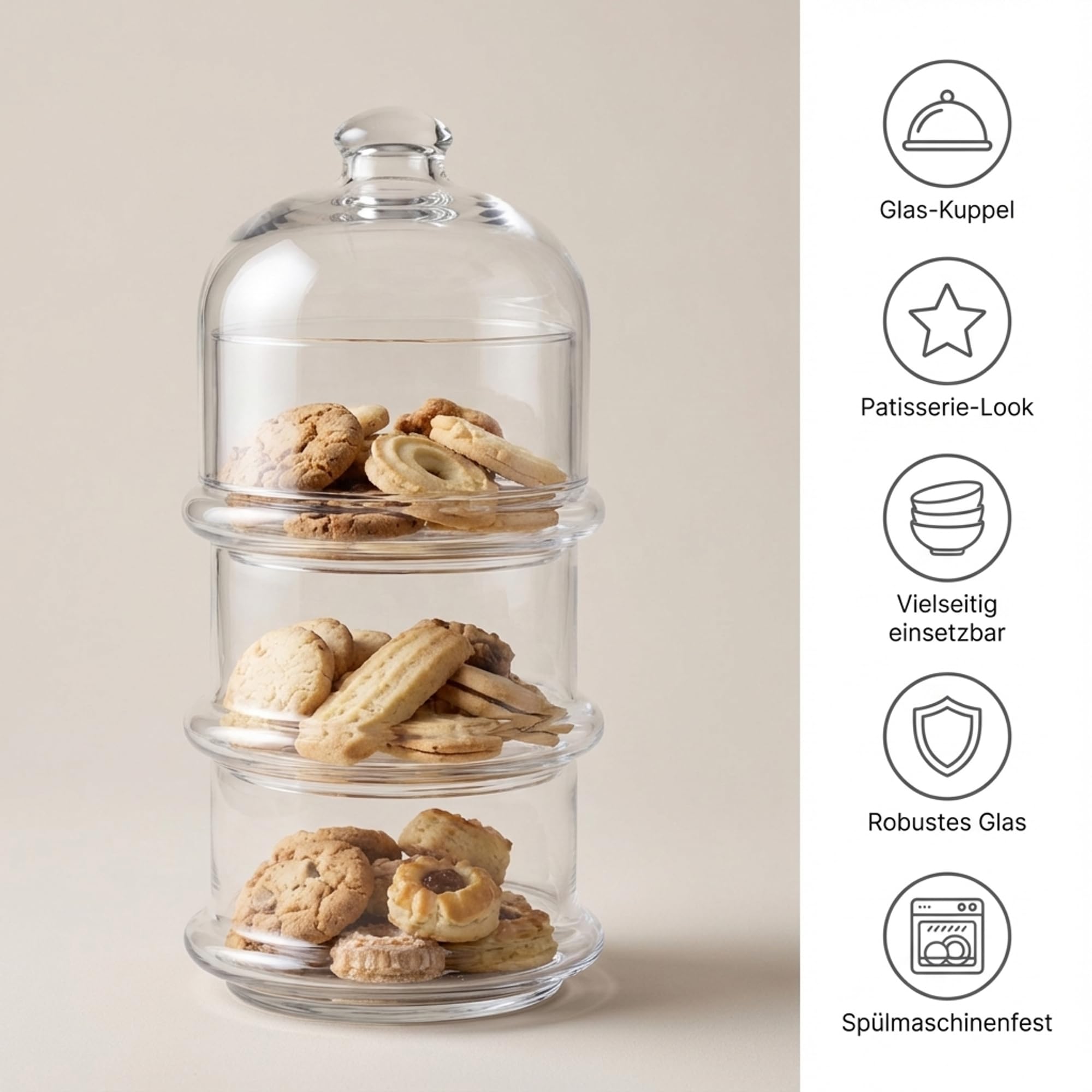 by Pasabahce Villa Patisserie Glasglocke 1000ml, Tortenständer aus Kristallglas, spülmaschinengeeignet