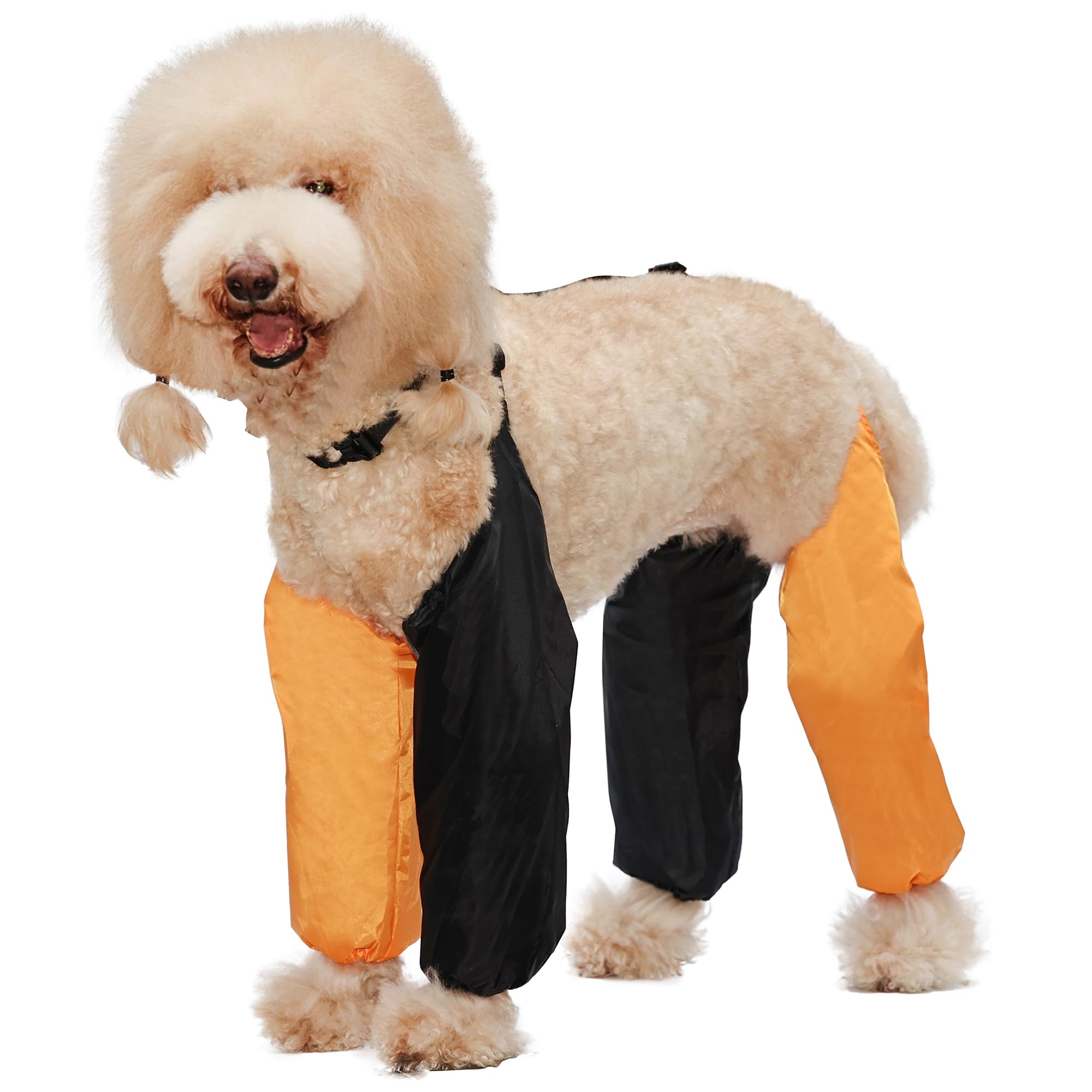 Duuclume Adjustable Dog Leggings, Waterproof Dogs Pets Leg Covering Protector Pants for Small Medium Large Breeds, Dog Recovery Sleeve to Prevent Licking, Pee on Rainy or Snowy Days OrangeBlack 3XL