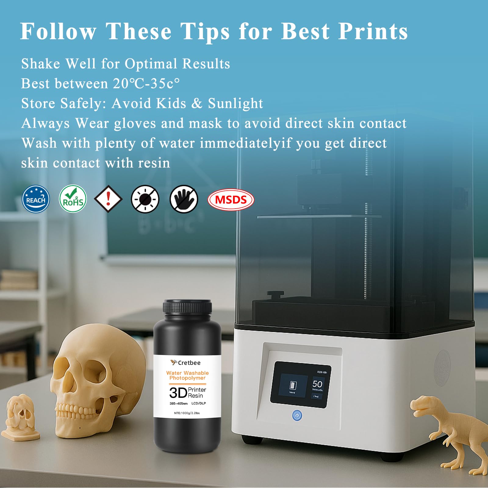 Stampante 3D migliorata HD 8K con resina lavabile in acqua, 405 nm di indurimento UV veloce, resina fotopolimerica ad alta precisione e veloce per stampa LCD/DLP 3D (beige)