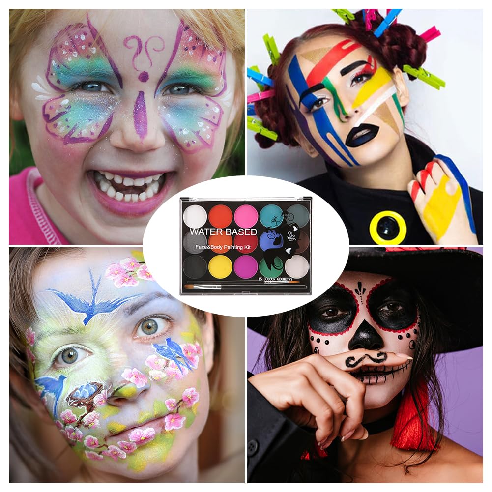 ZZXLOPEZ Body Painting, 30 Colori Face Painting, Neon Corpo Pittura Viso e Corpo, UV Face Paint, Pittura Corpo con 40 Stampini e 4 Pennelli,Corpo di Vernice Adatto Halloween Party,Fancy Dress,Cosplay