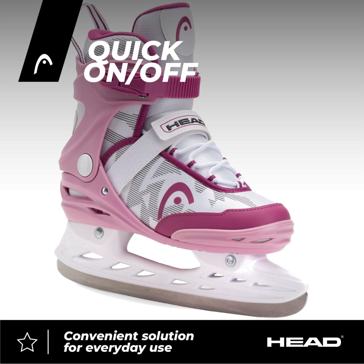 Head Icebreaker Freizeit-Schlittschuhe – für Anfänger und Fortgeschrittene, rostfreie Stahlkufen, Schnallen und Klettverschlüsse (PINK, 39)