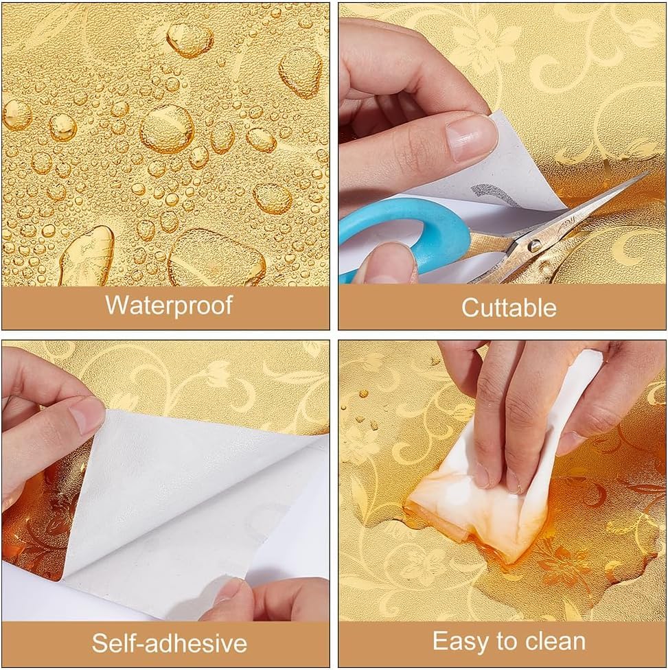 Image of SIA VENDORS Kitchen Waterproof Oil Proof Aluminum Foil Sticker, Silver Chequer Peel and Stick Wallpaper Removable and Self Adhesive Paper for Kitchen Countertops Cabinet (Gold Jasmine, 24 x 48 Inch)