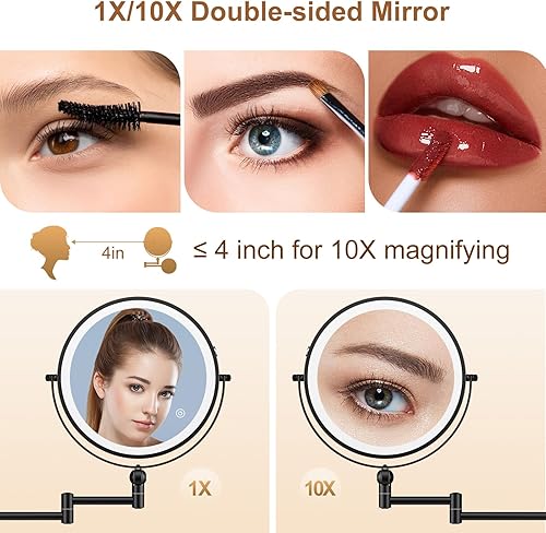 Miniatura 3 de Espejo de maquillaje iluminado, espejo de aumento iluminado 1X10X, espejo de maquillaje giratorio 360 con luces y aumento, espejo de maquillaje de