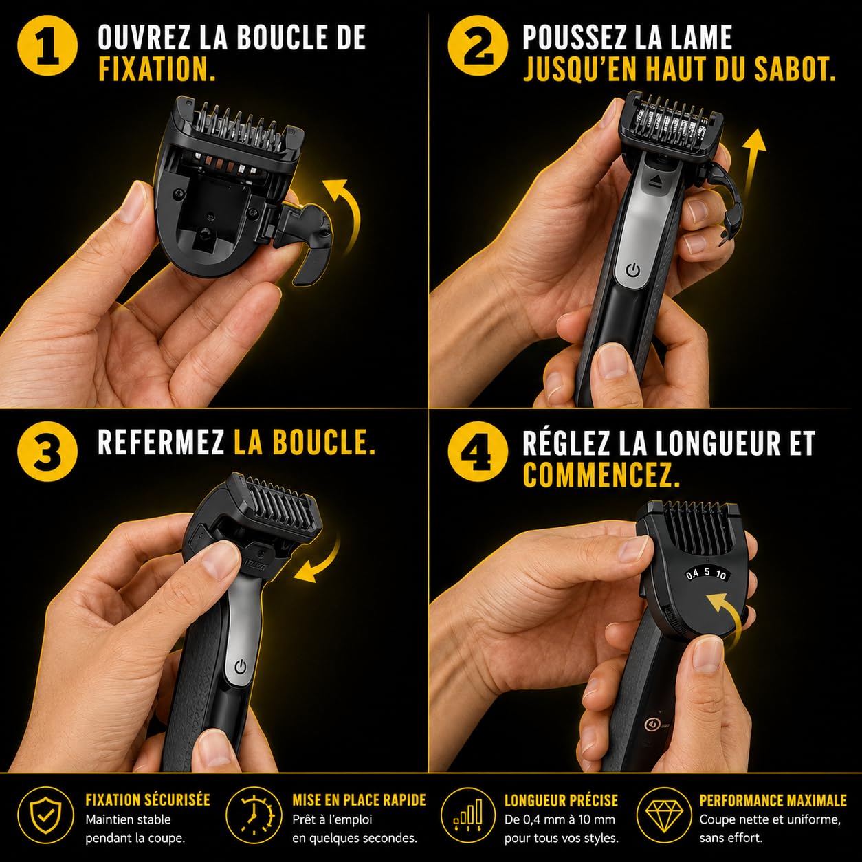 Sabot Visage&Corps 14 en 1 Compatible Avec One Blade QP2520 QP25xx QP26 QP26 QP27/28, 14 Hauteurs de Coupe 0,4 à 10 mm+Brosse Offerte-EUIPO no:015042566-0001- Non Compatible Série PRO