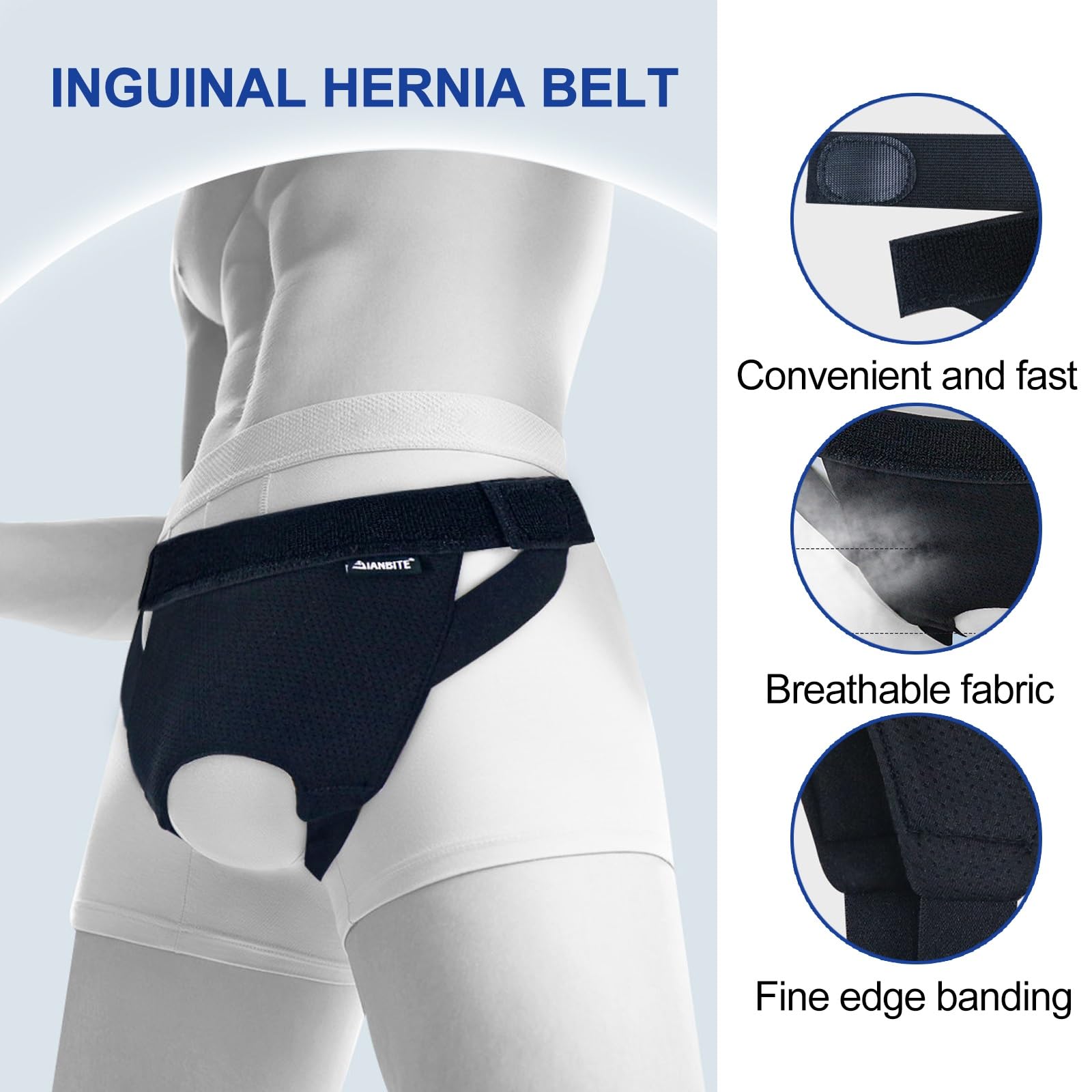 Cintura di Supporto for Ernia Inguinale da Uomo, Tutore Regolabile con Cuscinetti Compressivi, Tutore Traspirante for Ernie Inguinali Singole/doppie(Black,88-104cm)