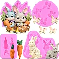 Vista 6 de Mujiang Molde para fondant de conejo, orejas de conejo de Pascua, moldes de silicona para decoración de pasteles, juego de 4
