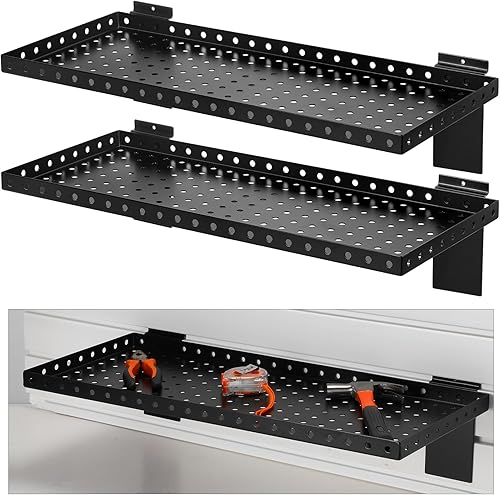 2 estantes perforados de pared de listones de metal, accesorios de pared de listones de metal, estantes de exhibición rectangulares para pared de