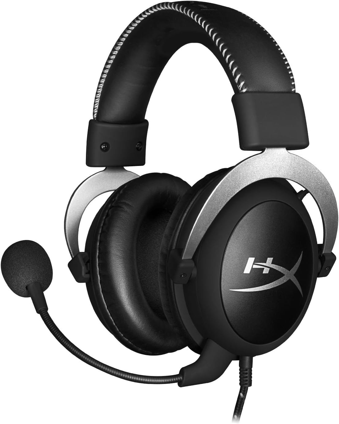 ముందు view of the HyperX Cloud Pro Gaming Headset with microphone attached.