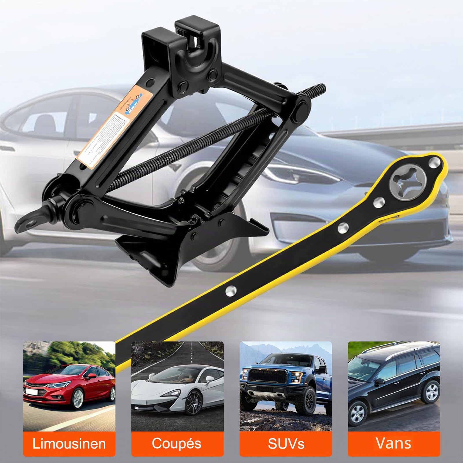Rarapop Scherenwagenheber 2T (4.409 lbs), Tragbares Auto-Wagenheber-Set – Universelles Notfallset mit Schraubenschlüssel zum Reifenwechsel für Autos, SUV und PKW