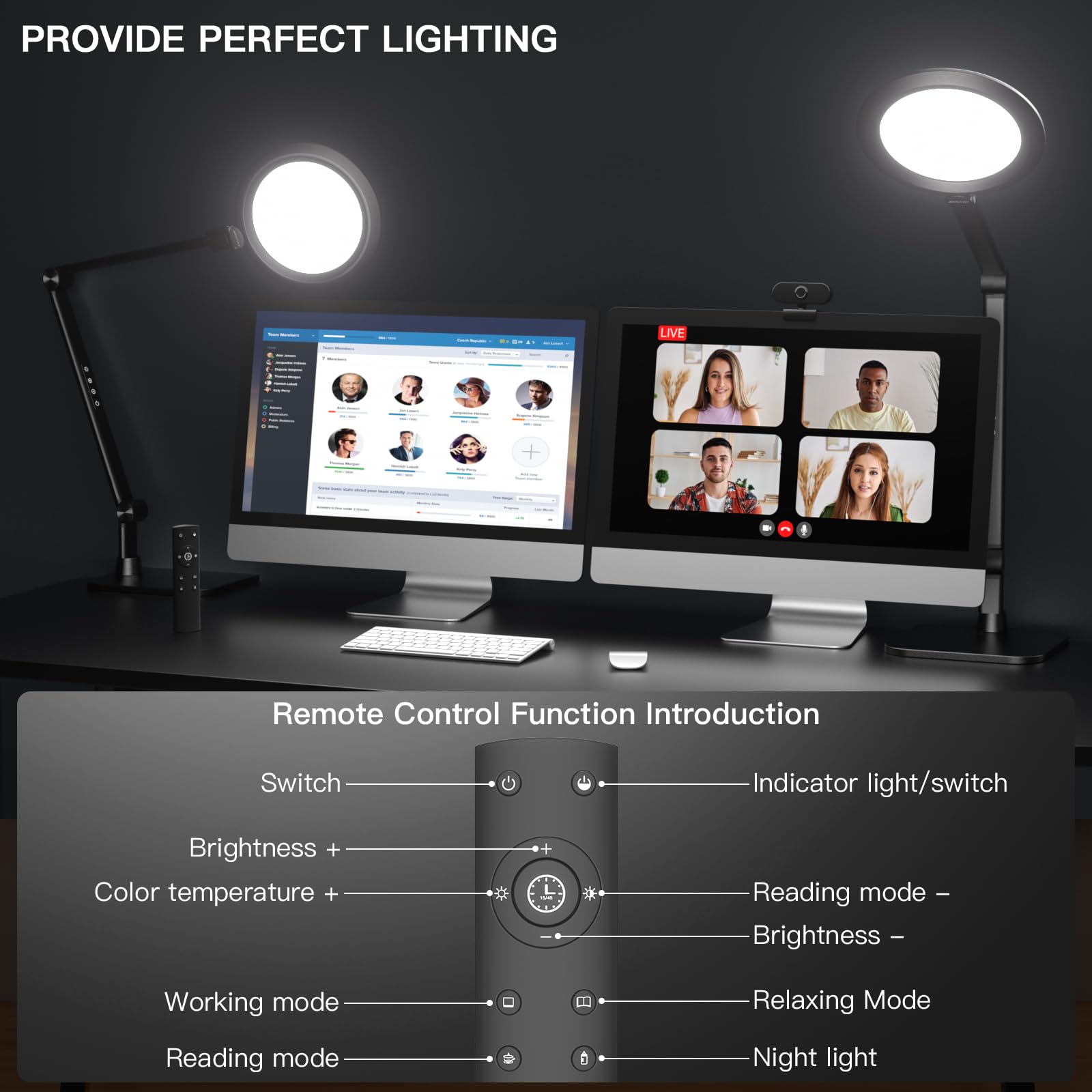 VERSKI LED Schreibtischlampe mit Fernbedienung, Schreibtischlampe Videokonferenz, Zoom Licht, Tageslichtlampe Schreibtisch, Einstellbare Helligkeit & Farbtemperatur, Büro Lampe, Tischlampe, 18W