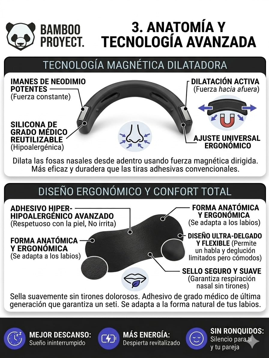 CABALLERO® Tiras Nasales Magnéticas PREMIUM + Tiras Bucales | Kit Mensual 60 parches + 30 tiras bucales | (GUIA PASO A PASO) | Para dormir y hacer deporte | Edición Bamboo Proyect