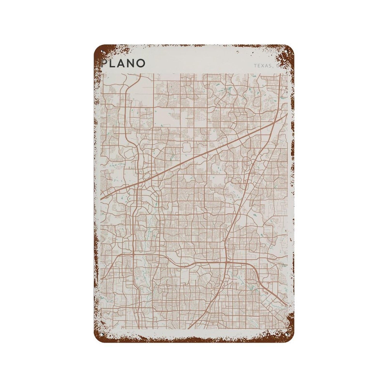 xiaoxiaoshen Plano Map Texas Travel Gift Minimalist Wall Decor Art Metal Tin Poster Modern Home Decor Art Home Bar Shop Decorations Vintage Sign 30x20cm