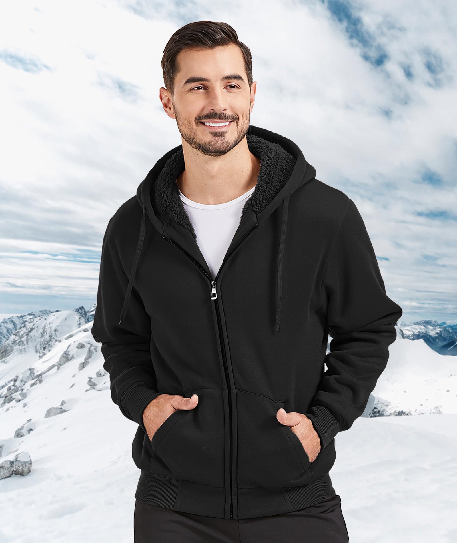 JACKETOWN Herren Kapuzenpullover Sweatshirt Reißverschluss Sweatjacke Gefüttert Hoodie Warm Fleece Winterjacke Teddyfutter Fleecejacke mit Kapuze
