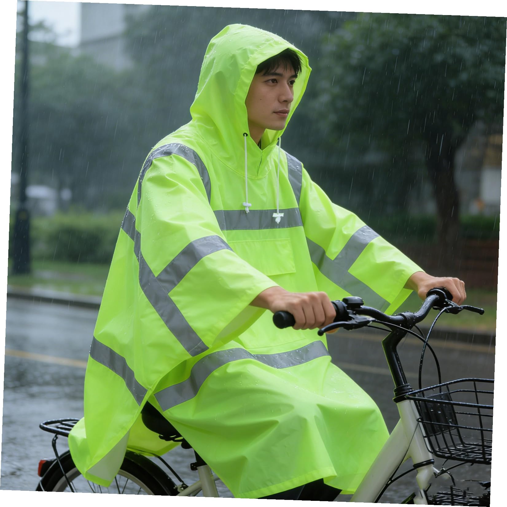 SUPVOX Poncho de Pluie Adulte Réfléchissant avec Capuche et Cordon Ajustable en Polyester Taffetas Pvc pour Camping et Déplacements Quotidiens Haute Visibilité