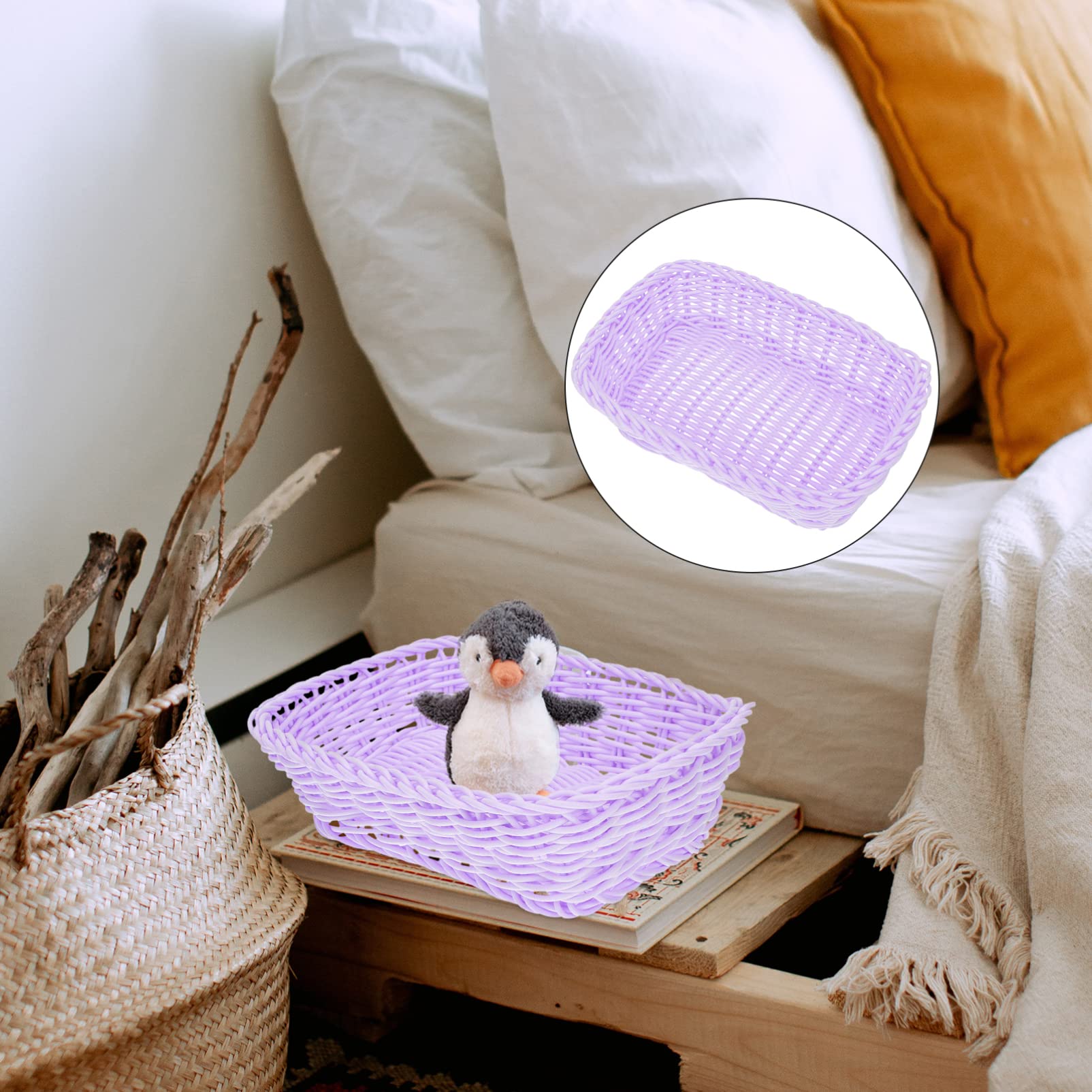 Cabilock 2 Pcs Preparation of Storage Baskets Snack Tray Desktop Clutter Basket Woven Baskets for Storage Jewelry Basket for Fruit Vanity Tray Purple To Weave Basket Straw