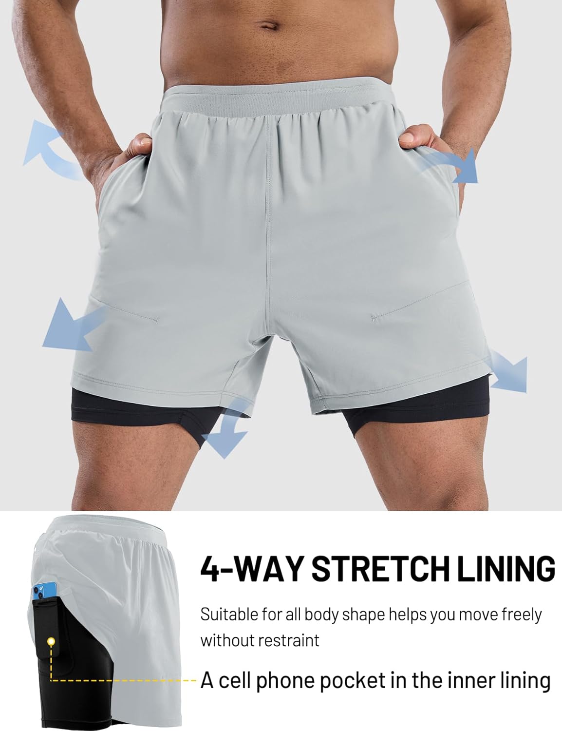 MIER Men's 2 in 1 Running Shorts with Liner 5" Quick Dry Gym Workout Athletic Shorts with Pockets, Lightweight, Breathable - Image 4