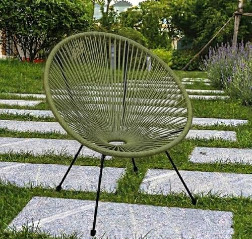Tata Home Sedia da Esterno Interno Poltrona Relax da Giardino Terrazzo Telaio in Accaio Resistente Struttura in Corde Elastiche Stile Retrò Mod. String (Verde Oliva)