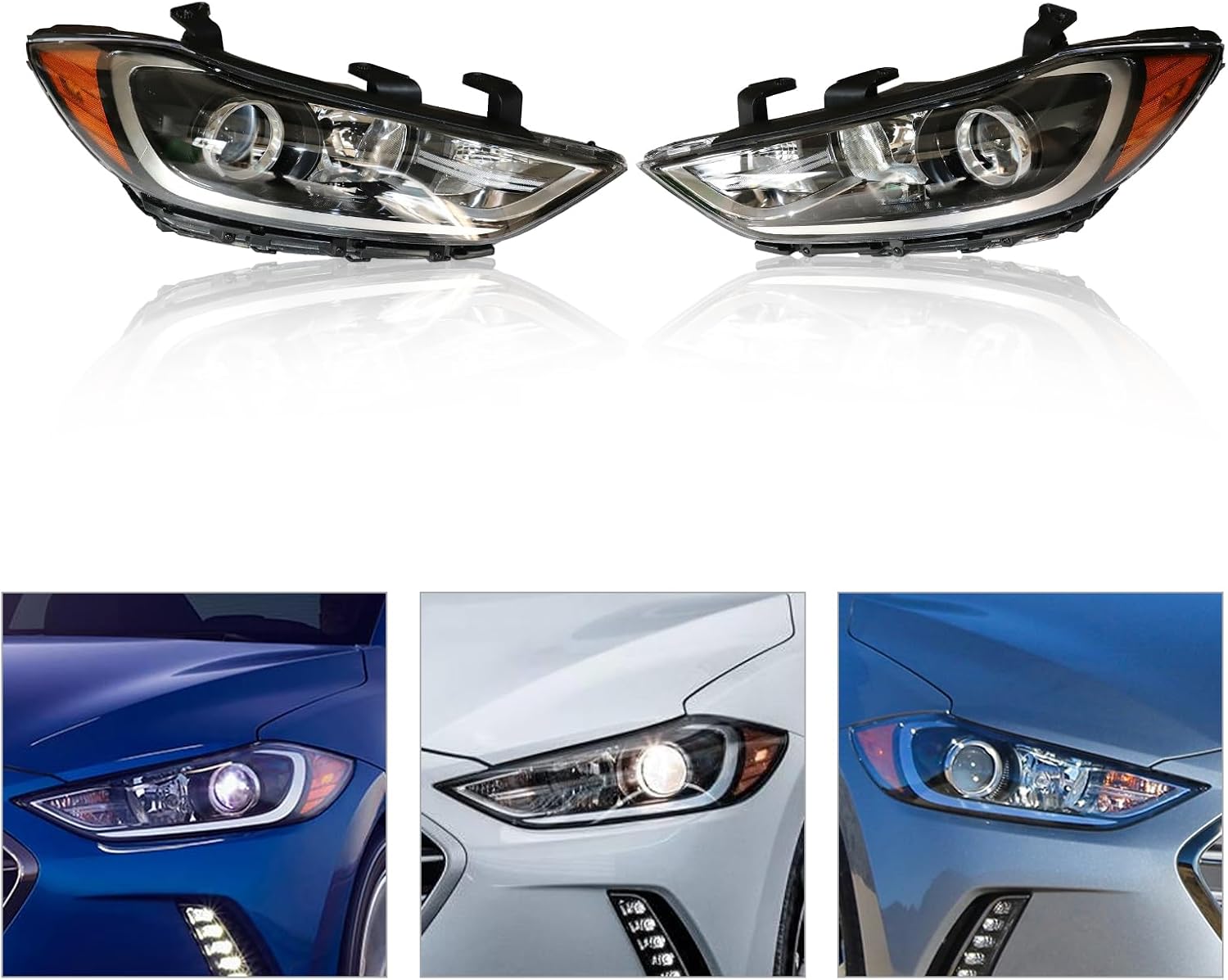 1 Pair Halogen Headlights Assembly for 2017 2018 Hyundai Elantra Sedan Halogen Headlight Models Only (Not for LED) w/o Bulbs 114-10016L 114-10015R Driver and Passenger Side