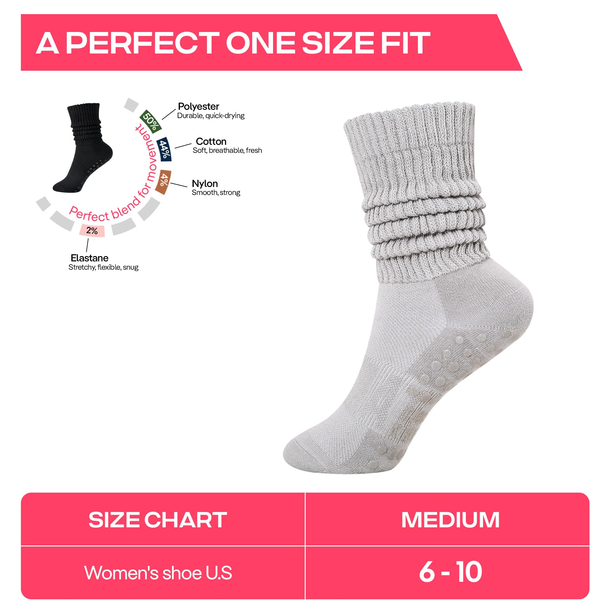 Coolmate - Calcetines de pilates de mujer con agarre, cortos, antideslizantes, para yoga, barra y regalo, talla EU 37-41, A-11, pack de 3, holgados, negros/blancos/grises.