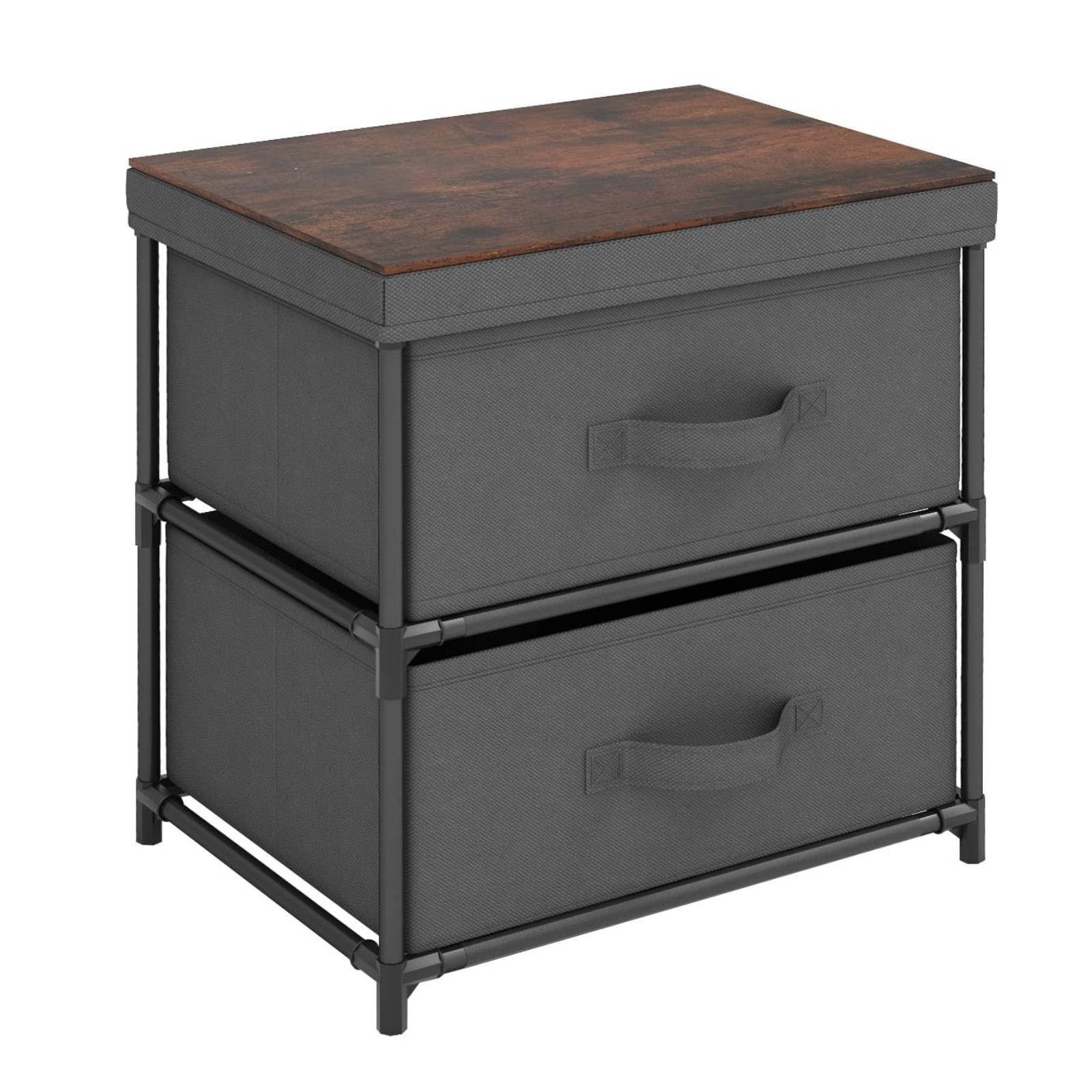 COSTWAY 2/3-Drawer Dresser, Fabric Chest of Drawers Storage Tower with Wooden Top, Metal Frame Cabinet Organiser Unit for Bedroom, Living Room, Closet and Hallway (Grey, 2-Drawer)